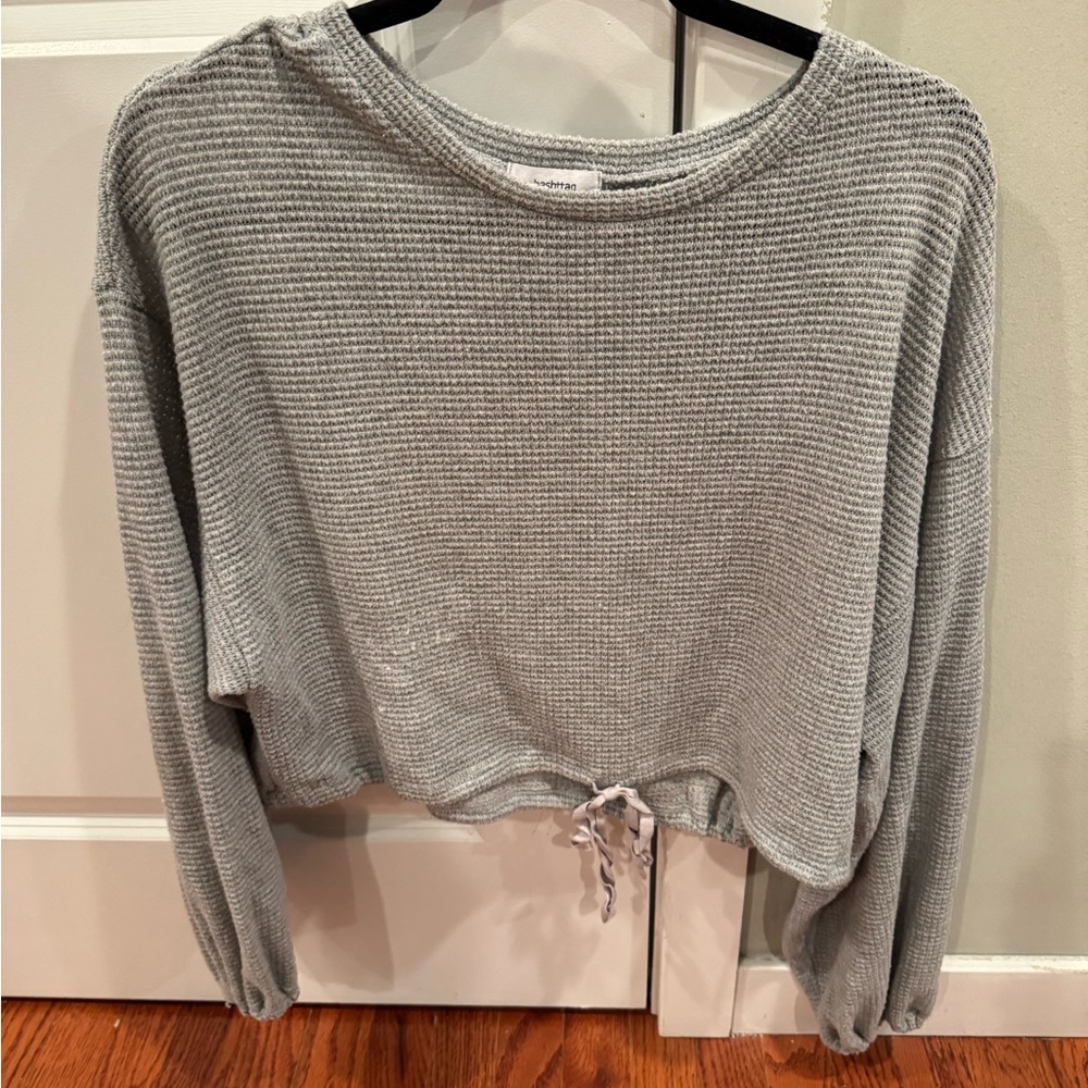 Gray Waffle Knit Cropped Sweater